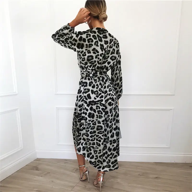 2024 Leopard Print V-Neck Chiffon High Waist Dress