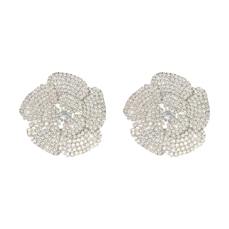 Silver Rose Petal Full Diamond Earrings for Women - Image 6