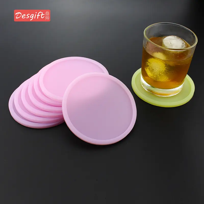 Pink Round Silicone Coffee Cup Coasters Heat Insulated Anti-Perm Mat