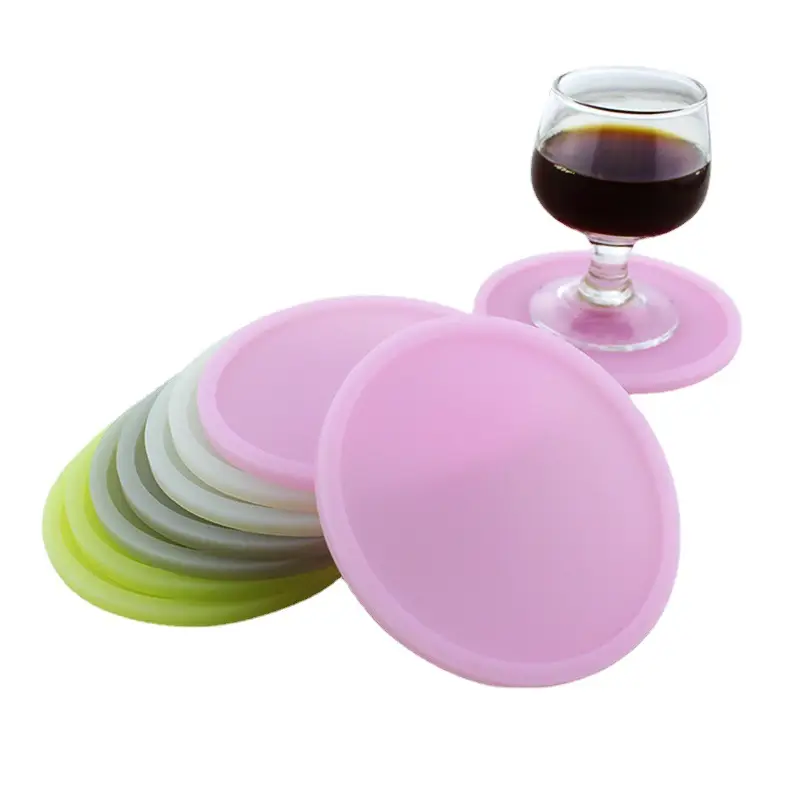 Pink Round Silicone Coffee Cup Coasters Heat Insulated Anti-Perm Mat
