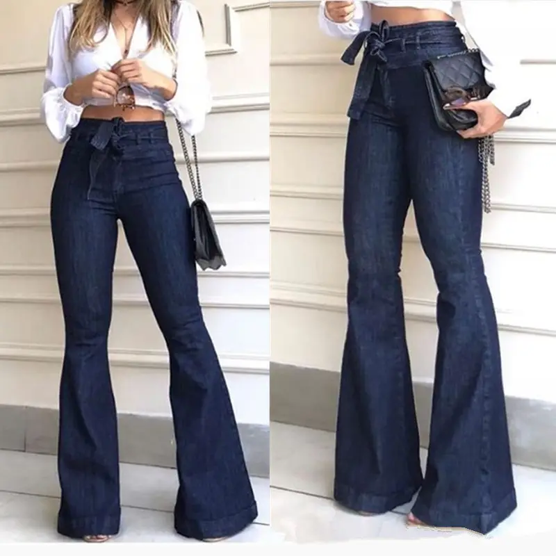 High Waist Flared Jeans for Women Black Wide Leg