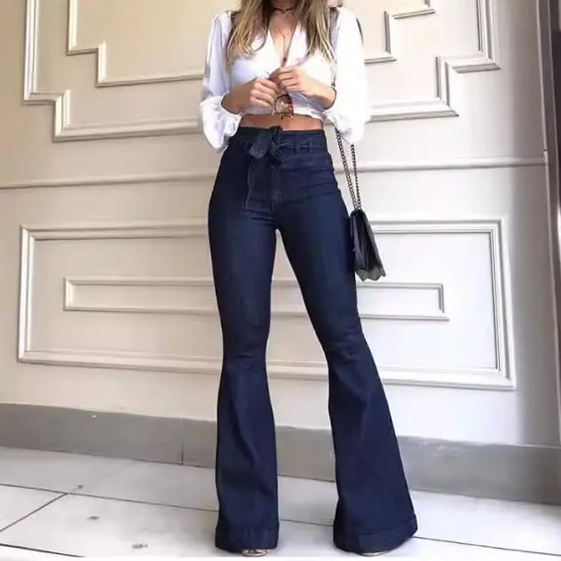 High Waist Flared Jeans for Women Black Wide Leg