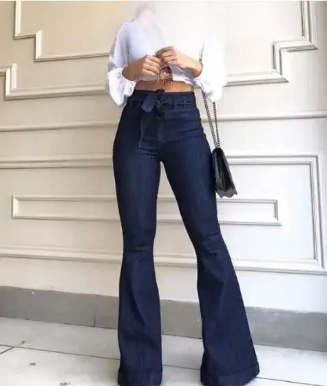 High Waist Flared Jeans for Women Black Wide Leg
