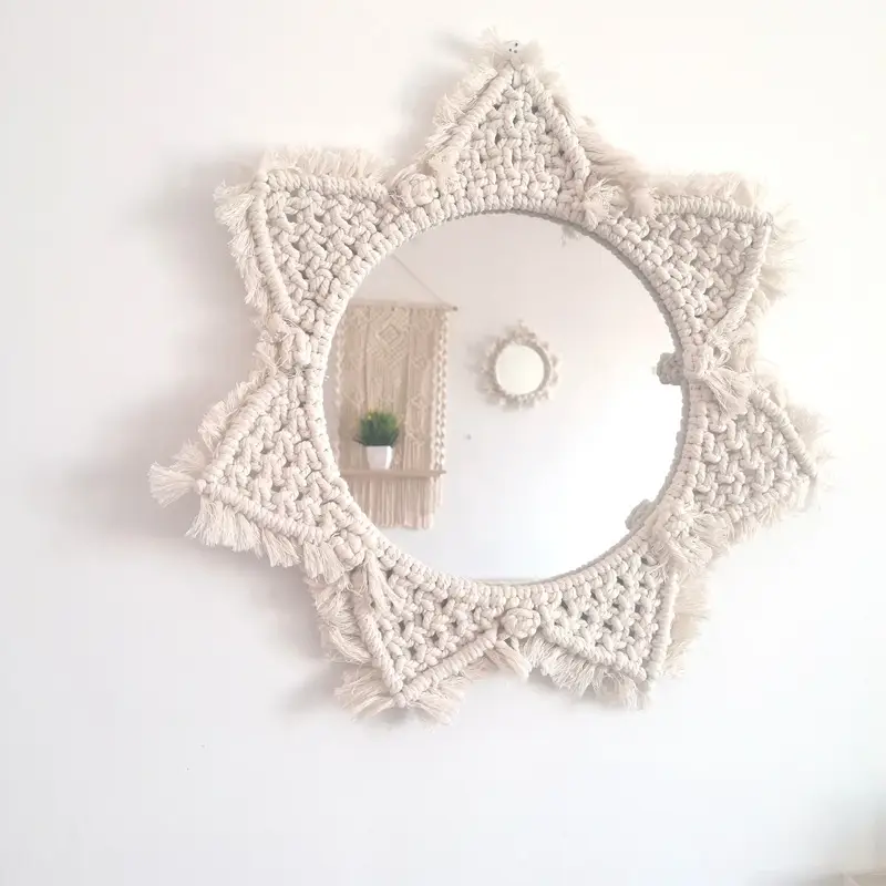 Nordic Wooden Mirror with Fringed Edge for Bedroom Decor
