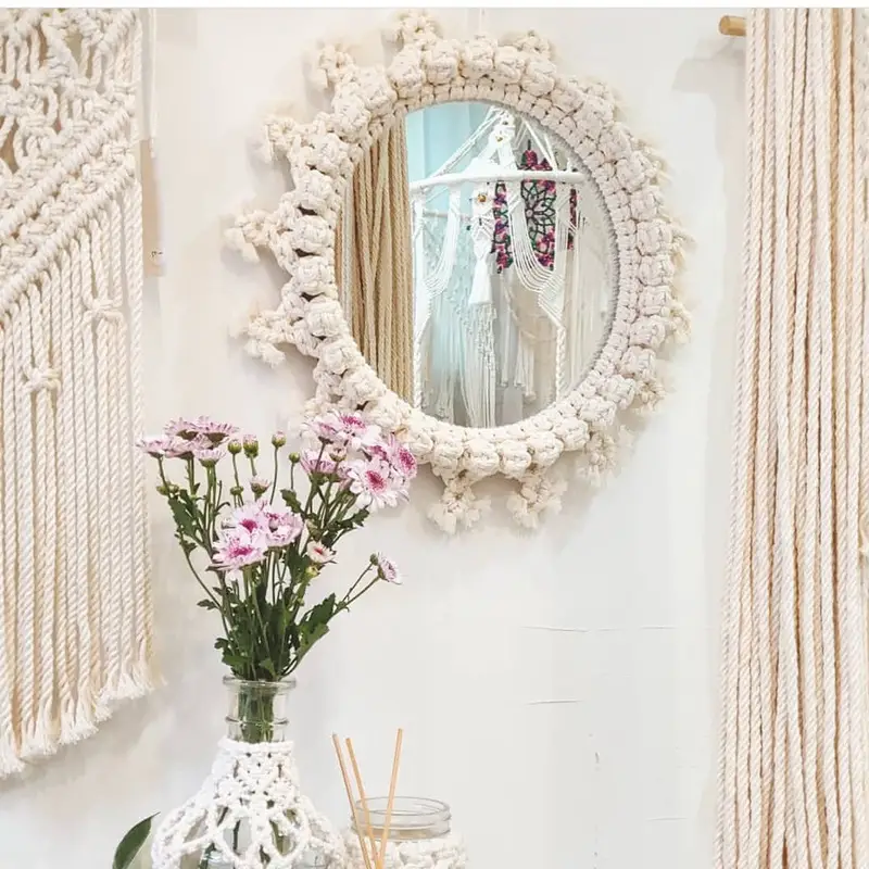 Nordic Wooden Mirror with Fringed Edge for Bedroom Decor - Image 16