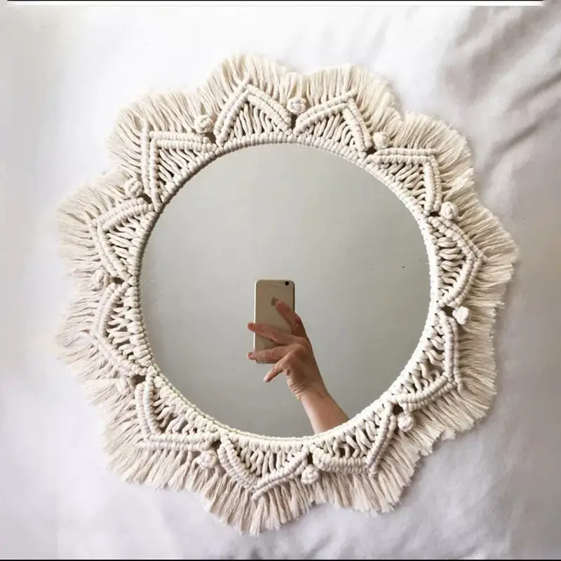 Nordic Wooden Mirror with Fringed Edge for Bedroom Decor - Image 10