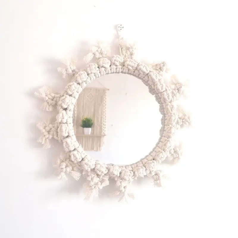Nordic Wooden Mirror with Fringed Edge for Bedroom Decor - Image 2