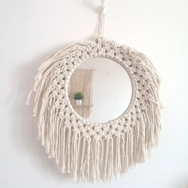 Nordic Wooden Mirror with Fringed Edge for Bedroom Decor - Image 3