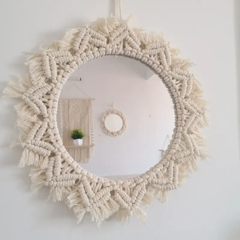 Nordic Wooden Mirror with Fringed Edge for Bedroom Decor - Image 4