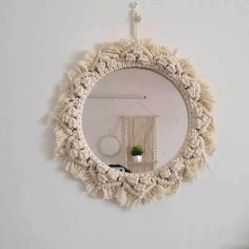 Nordic Wooden Mirror with Fringed Edge for Bedroom Decor - Image 5