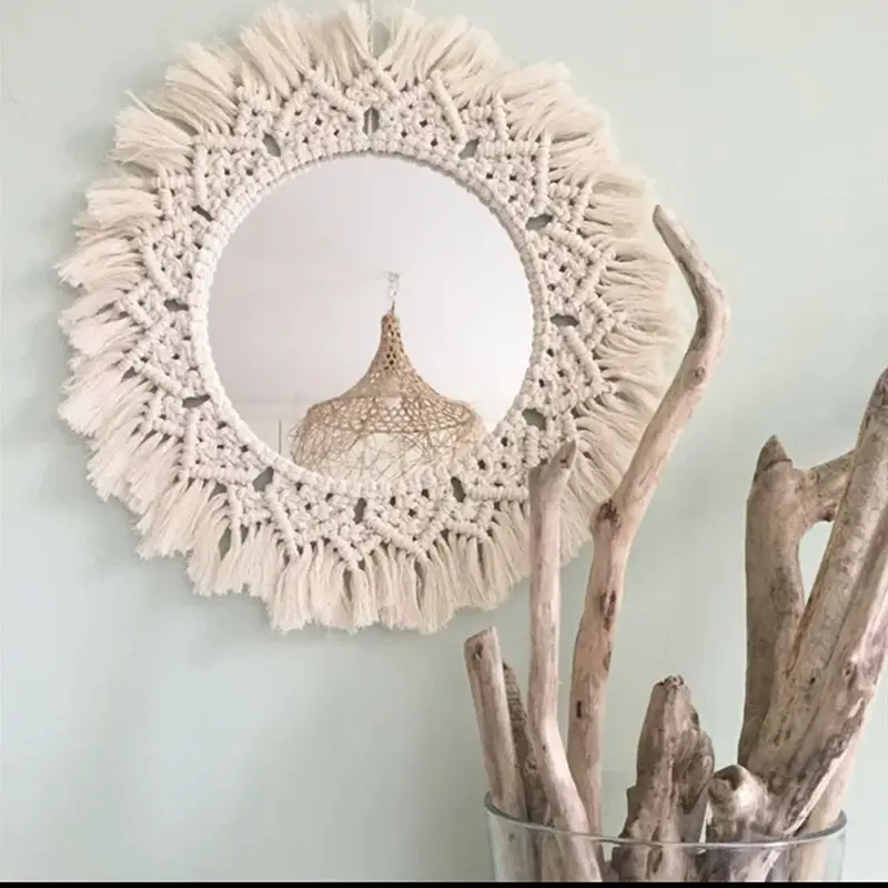 Nordic Wooden Mirror with Fringed Edge for Bedroom Decor - Image 9