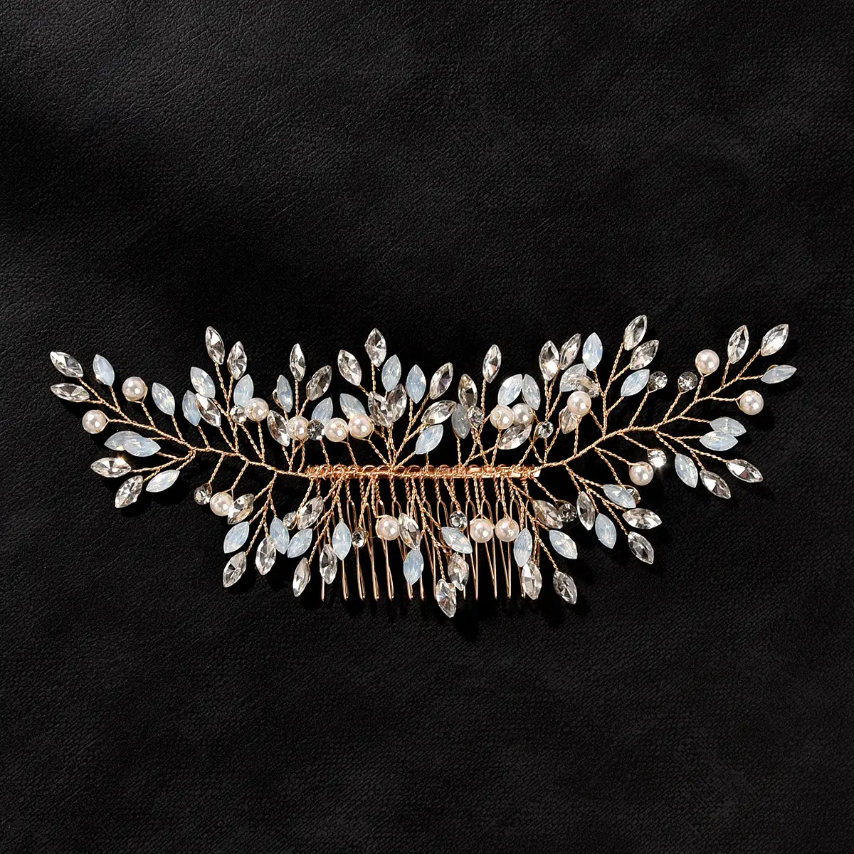 Mai Lang Crystal Hair Comb with Pearl Leaf Design - Image 2