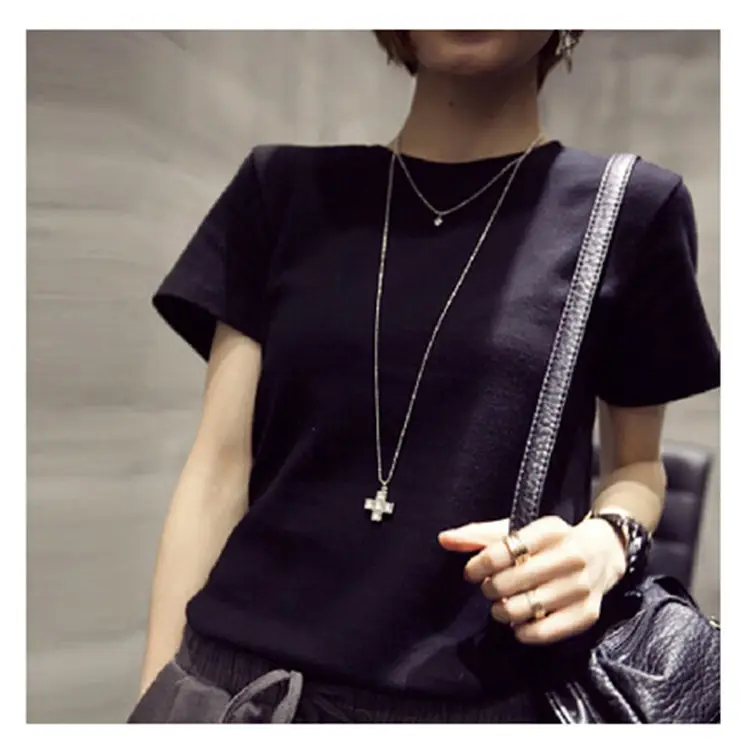 Women White T-Shirt Short Sleeve Slim Fit Crew Neck - Image 5
