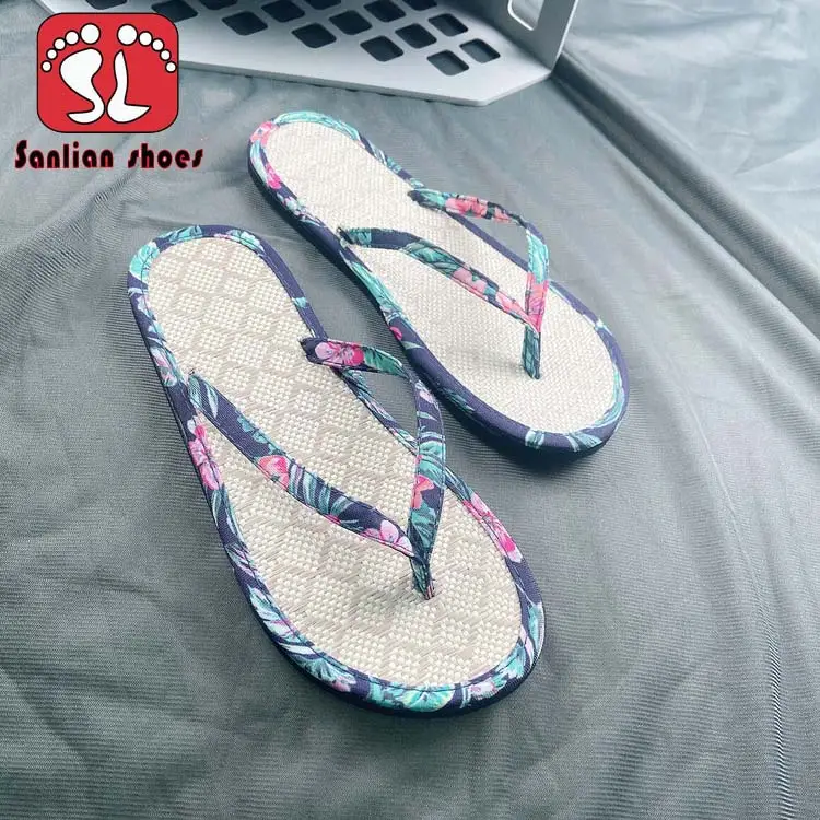 Woven Floral Flip Flops Summer Slippers
