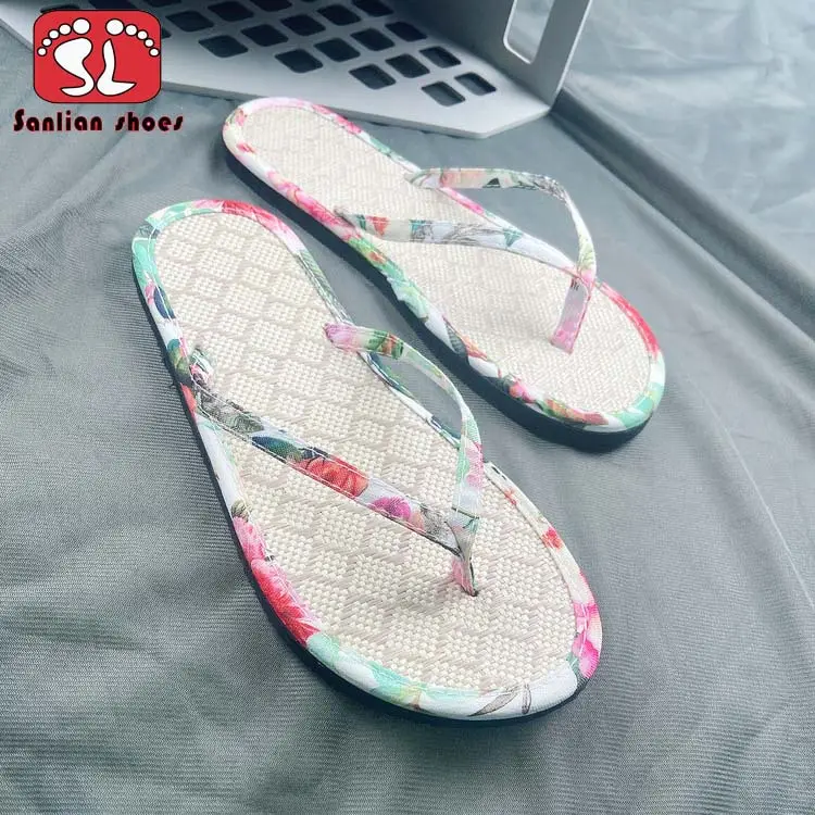 Woven Floral Flip Flops Summer Slippers
