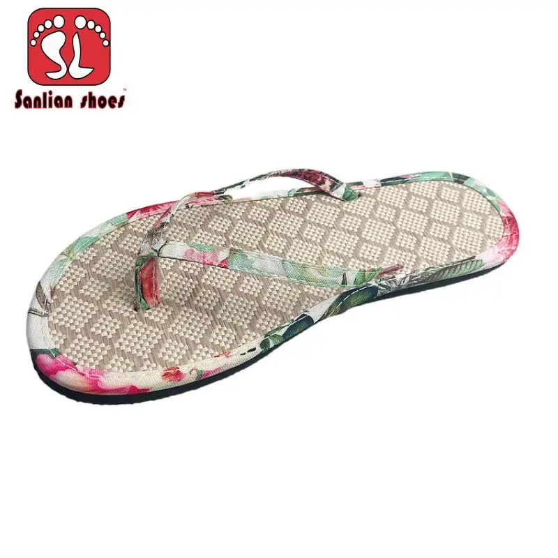 Woven Floral Flip Flops Summer Slippers