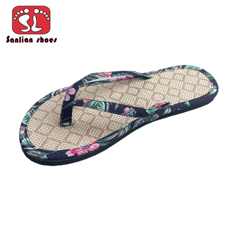 Woven Floral Flip Flops Summer Slippers