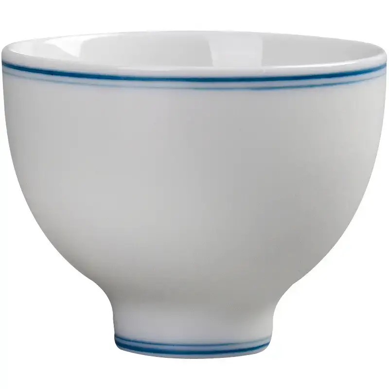 White Porcelain Tea Cup with Blue Line & Thin Feet - Image 16