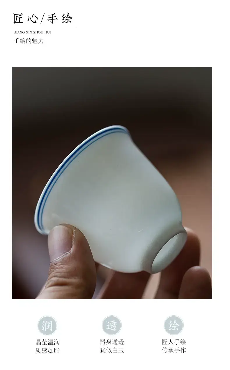 White Porcelain Tea Cup with Blue Line & Thin Feet — feature 10
