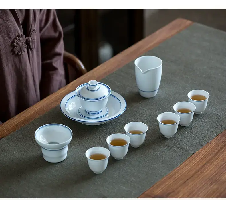 White Porcelain Tea Cup with Blue Line & Thin Feet — feature 11