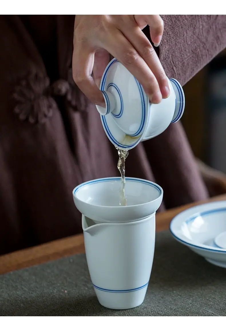 White Porcelain Tea Cup with Blue Line & Thin Feet — feature 14