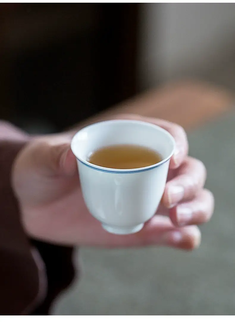 White Porcelain Tea Cup with Blue Line & Thin Feet — feature 16