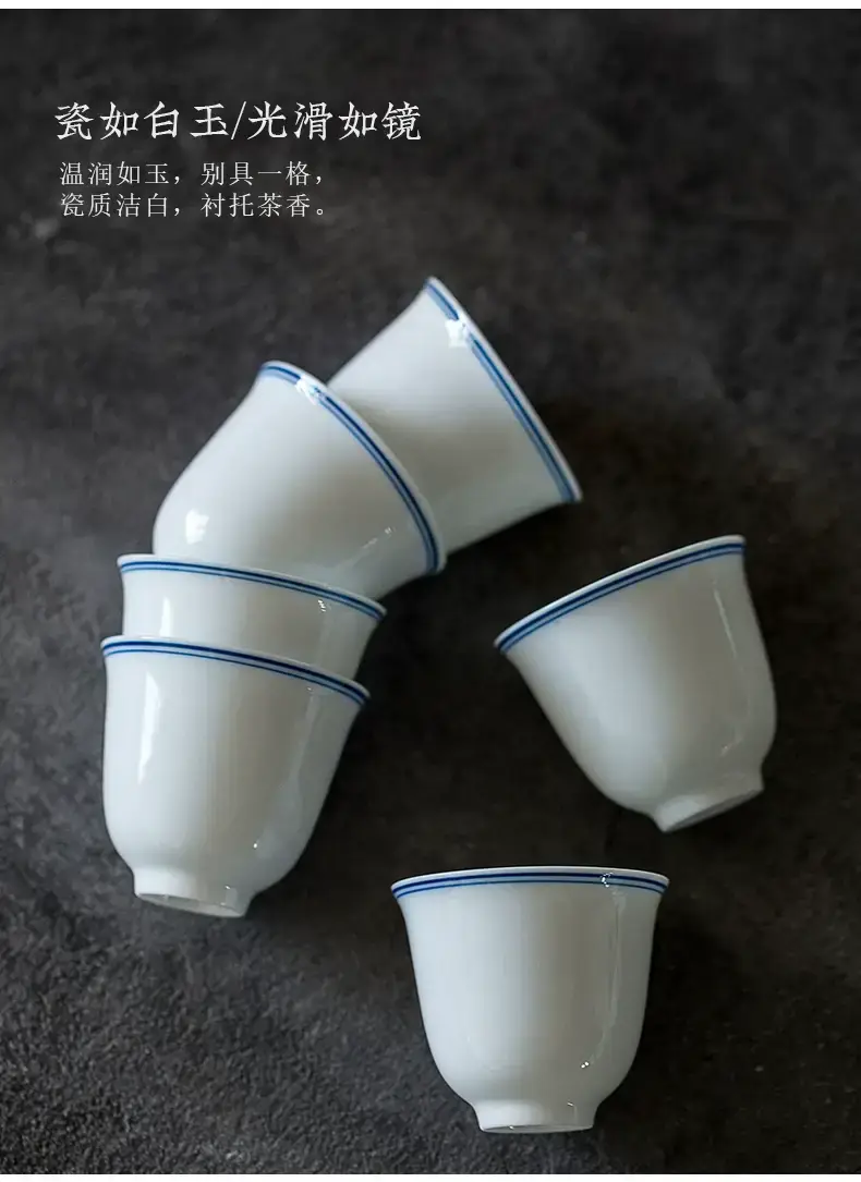 White Porcelain Tea Cup with Blue Line & Thin Feet — feature 19