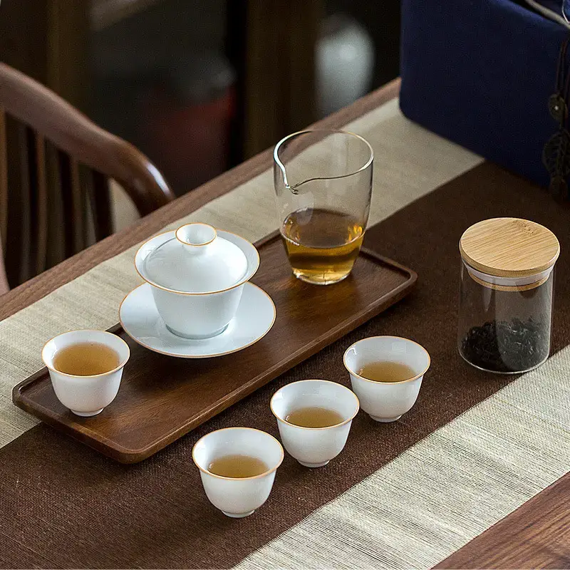 White Porcelain Tea Cup with Blue Line & Thin Feet — feature 2
