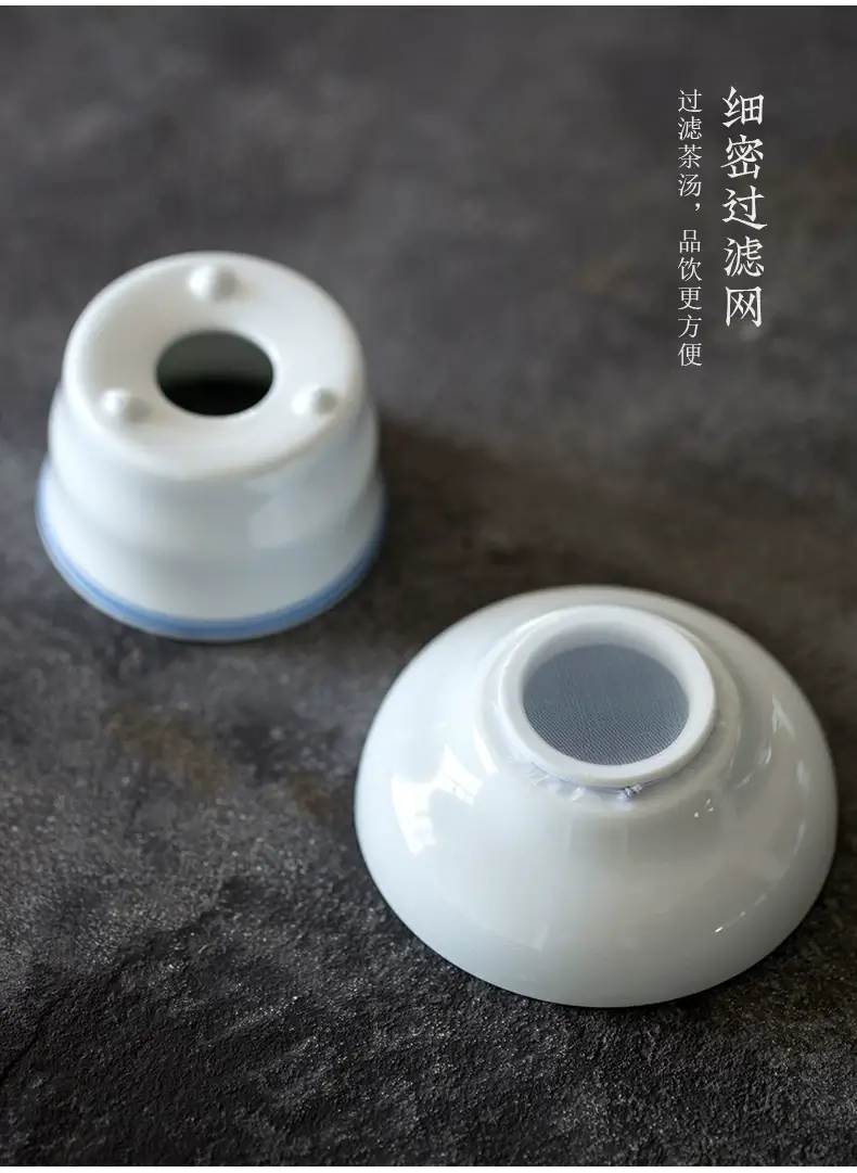 White Porcelain Tea Cup with Blue Line & Thin Feet — feature 21