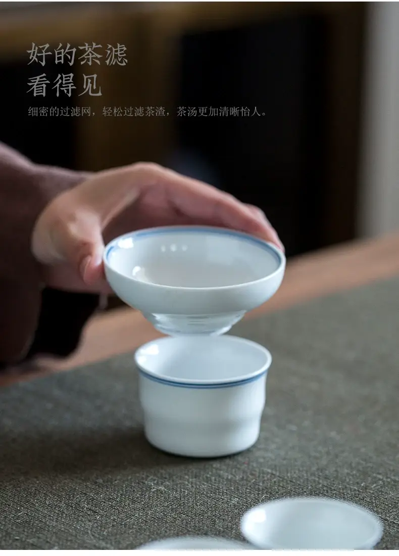 White Porcelain Tea Cup with Blue Line & Thin Feet — feature 22