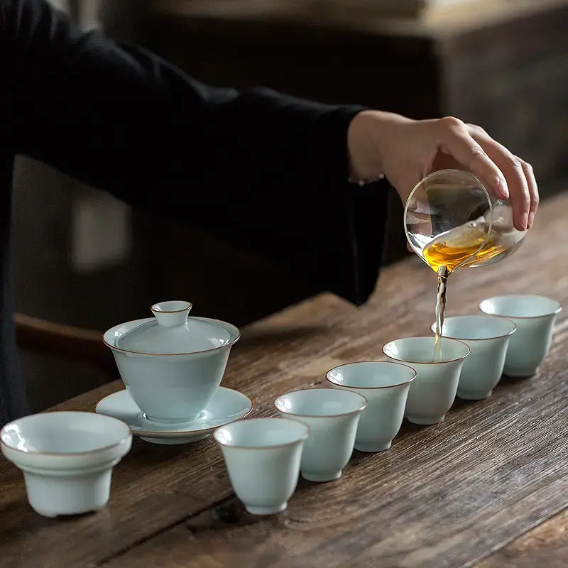 White Porcelain Tea Cup with Blue Line & Thin Feet — feature 3