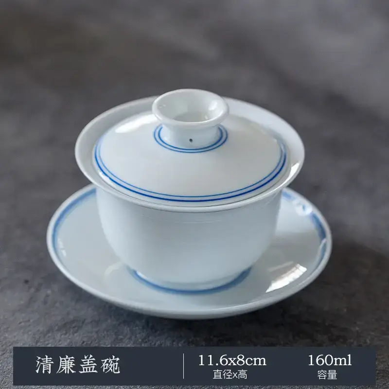 White Porcelain Tea Cup with Blue Line & Thin Feet - Image 11