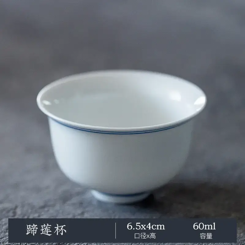 White Porcelain Tea Cup with Blue Line & Thin Feet - Image 2
