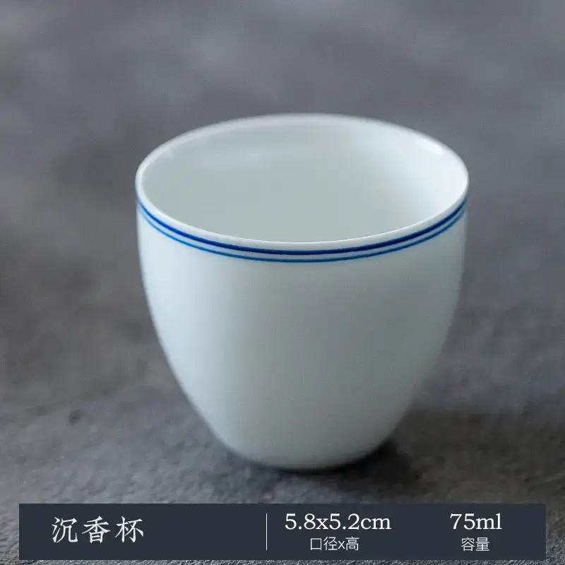 White Porcelain Tea Cup with Blue Line & Thin Feet - Image 4