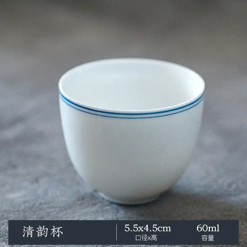 White Porcelain Tea Cup with Blue Line & Thin Feet - Image 5