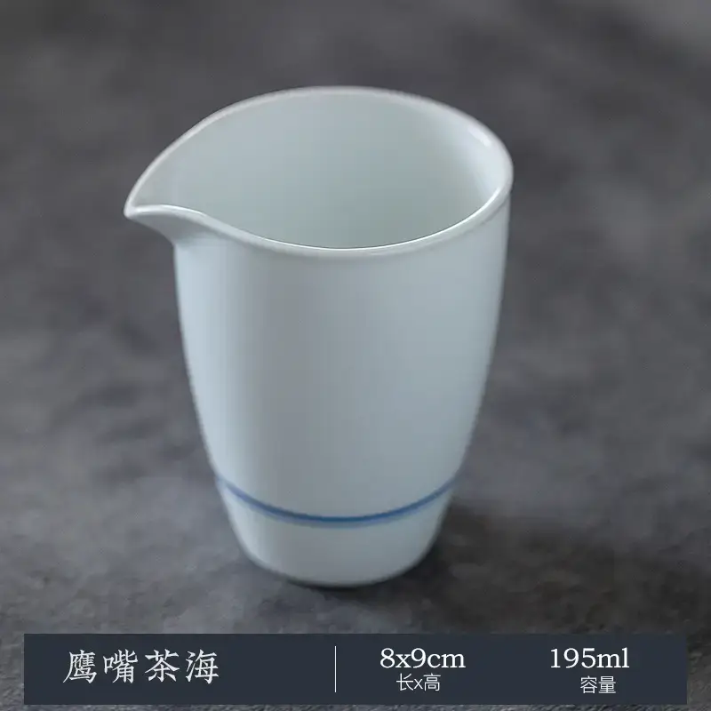 White Porcelain Tea Cup with Blue Line & Thin Feet - Image 6