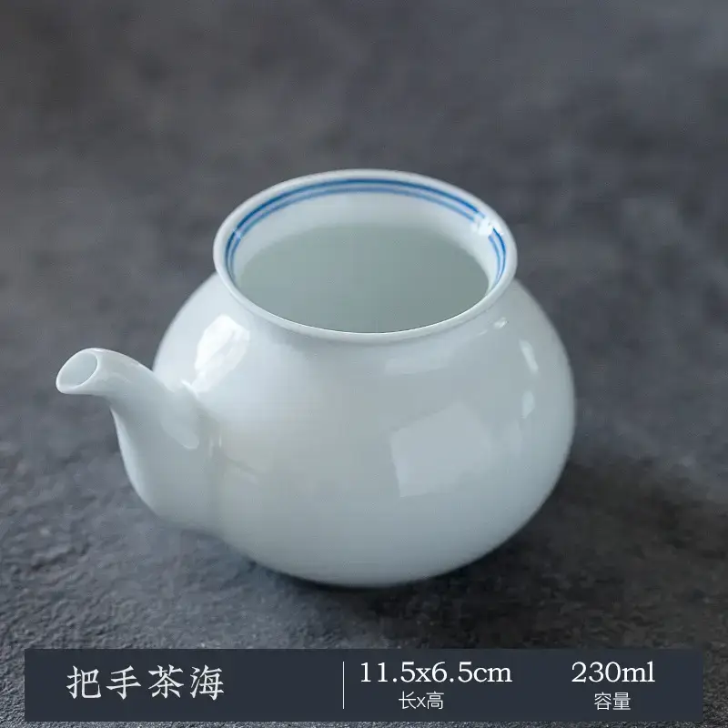 White Porcelain Tea Cup with Blue Line & Thin Feet - Image 7