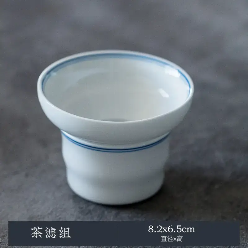 White Porcelain Tea Cup with Blue Line & Thin Feet - Image 8