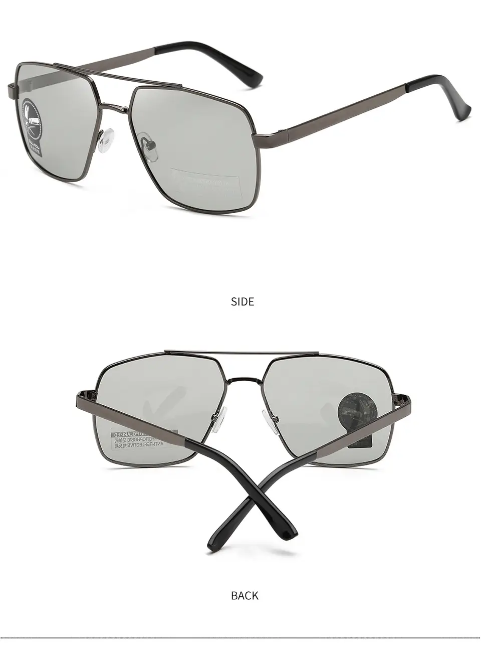 Men's Metal Square Sunglasses with Color-Change UV400 — feature 15