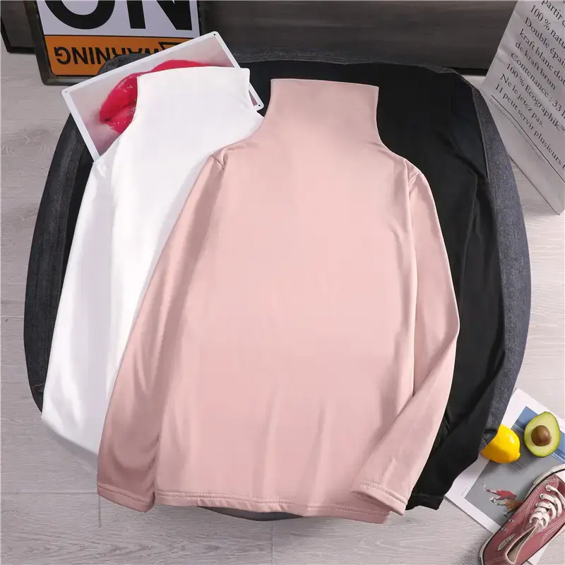 2025 Women Fleece Lined Long Sleeve Shirt White Black - Image 2