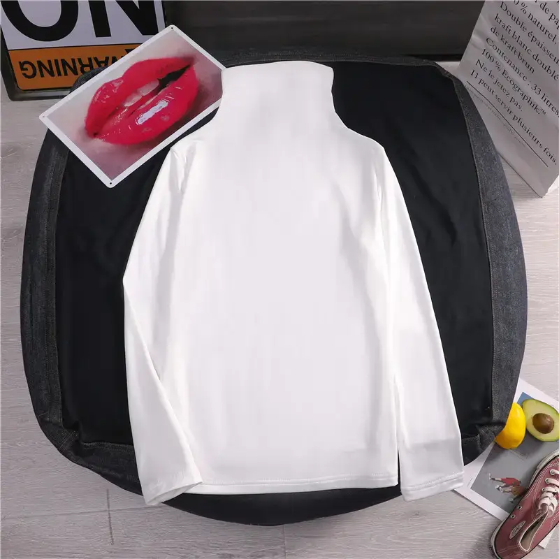 2025 Women Fleece Lined Long Sleeve Shirt White Black - Image 3