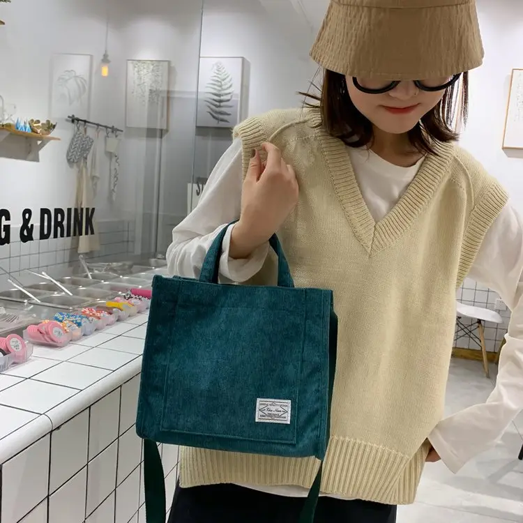 Korean Fashion Light Pink Corduroy Shoulder Bag