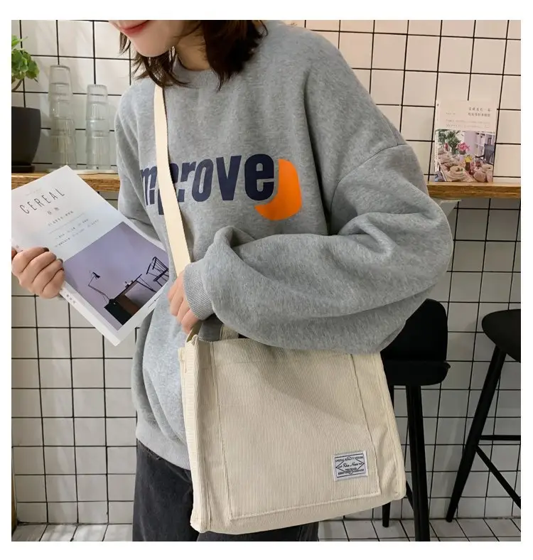Korean Fashion Light Pink Corduroy Shoulder Bag — feature 27