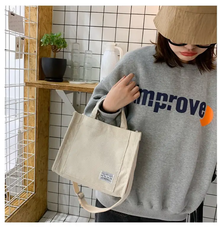 Korean Fashion Light Pink Corduroy Shoulder Bag — feature 29