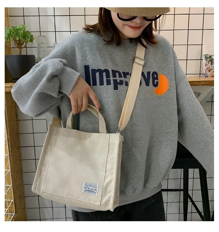 Korean Fashion Light Pink Corduroy Shoulder Bag — feature 33
