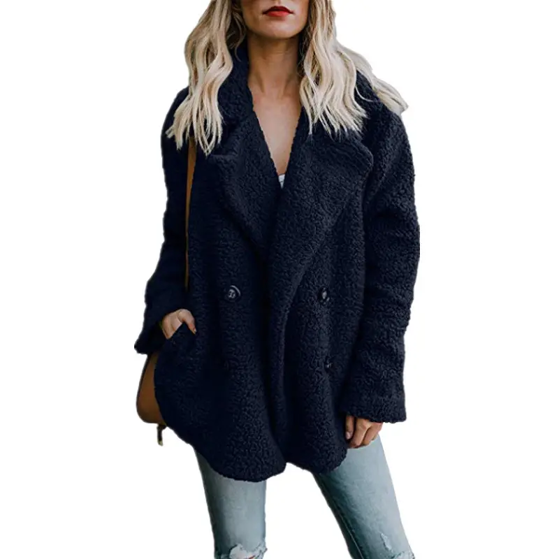 Women's Beige Plush Button Coat Top with Lapels - Image 6