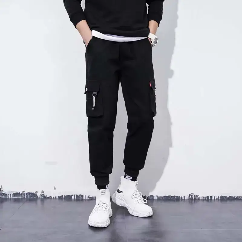 Men's Grey Multi-Pocket Sports Pants Ankle Length