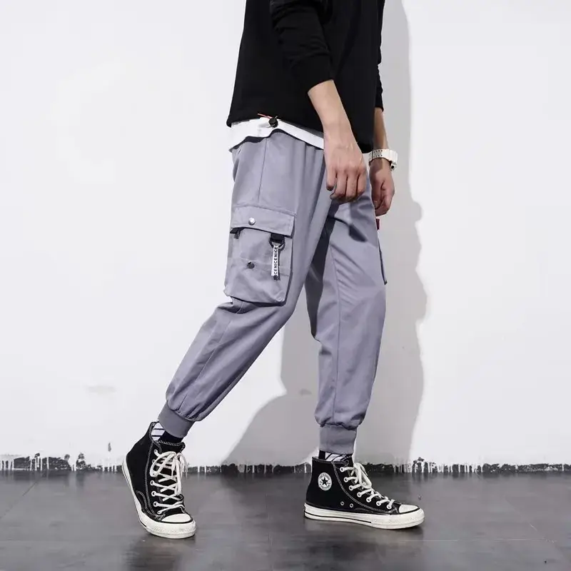 Men's Grey Multi-Pocket Sports Pants Ankle Length