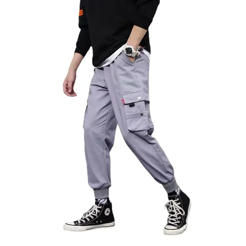 Men's Grey Multi-Pocket Sports Pants Ankle Length