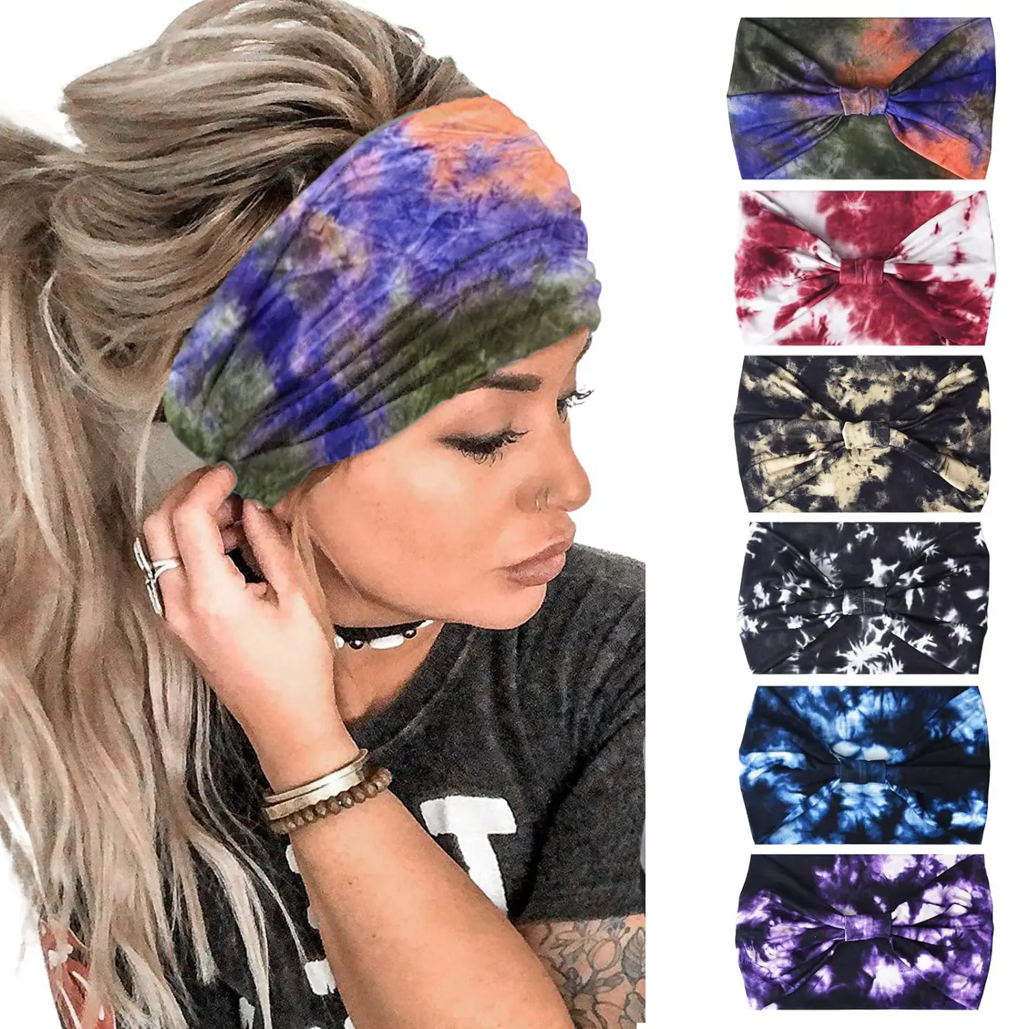 Pink Printed Elastic Hair Band for Women